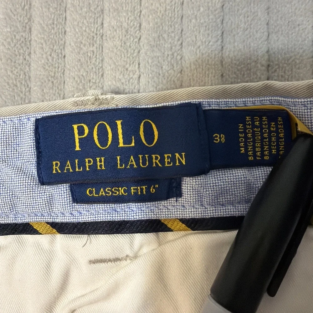 Polo Ralph Lauren Relaxed Fit Tan Khaki Chino Flat Front Shorts Men's 38 Pony